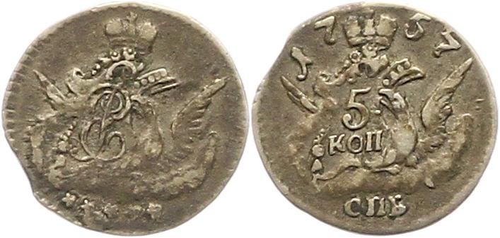  8209 Russland  5 Kopeken Silber  1757   