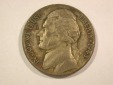 A001 USA  Jefferson Nickel  5 Cent 1943 P in vz (XF) Orginalbi...