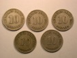 E01  KR 10 Pfennig 1896, 98, 99, 1900 u. 1907 alle A  Original...