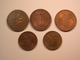 E22  BRD 2 x 1 Pfennig 1971 und 3 x 2 Pfennig 1950,70 und 71  ...
