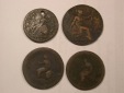 F18  Großbritannien 4 Kupfermünzen   gering erhalten Origina...