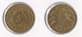 Weimarer Republik 5 Rentenpfennig 1924 -A- J. 308 ss+ -vz