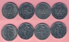 Frankreich 4x 2 Francs 1979,80,81,82.