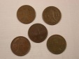 H19 Weimar 5 x 1 Pfennig 1931 A,D; 35 D,F; 36 A gewellt   Orig...