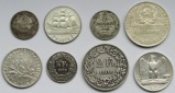 Europa: Lot aus acht verschiedenen Silbermünzen, zusammen 32,...