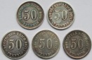 Kaiserreich: Fünf verschiedene 50 Pfennig in Top-Erhaltung
