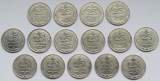 Kaiserreich: 15 verschiedene Jahrgänge 25 Pfennig