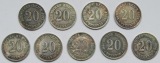 Kaiserreich: Neun verschiedene 20 Pfennig in Top-Erhaltung