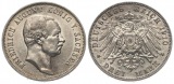 Sachsen: Friedrich August III., 3 Mark 1910 E, Patina!, Silber!