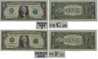 1988-1995, USA, ein Satz mit 2 US-Dollar-1-Banknoten