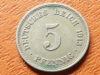 Deutschland Kaiserreich 5 Pfennig 1913 J sehr seltener Jahrgan...