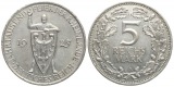 Weimarer Republik: 5 Reichsmark 1925 A, Rheinlandfeier, etwas ...