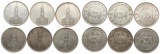 Deutschland: III. Reich, Lot von 6 x 5 Mark 1934 A,D,E,F,G,J, ...