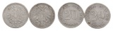 Kaiserreich; 2x 20 Pfennig 1873; verschiedene Buchstaben