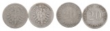 Kaiserreich; 2x 20 Pfennig 1874; verschiedene Buchstaben