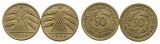 Weimarer Republik; 2x 50 Pfennig 1924; verschiedene Buchstaben