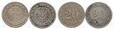 Kaiserreich; 2x 20 Pfennig 1892/1887; verschiedene Buchstaben