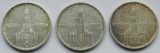 Deutsches Reich: 3 x 5 Mark Garnisonkirche mit Datum 1934 (A +...