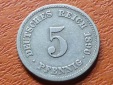 Deutschland Kaiserreich 5 Pfennig 1890 J, seltener Jahrgang.