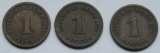 Kaiserreich: 3 x 1 Pfennig seltene Jahrgänge 1874 H + 1875 H ...