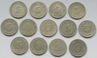 Kaiserreich: Lot aus 13 verschiedenen 5 Pfennig 1874-1889 in T...