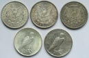 USA Vereinigte Staaten: Lot aus fünf Morgan-/Peace-Dollars 19...