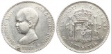 Spanien: Alfonso XIII., 5 Pesetas 1889, 24,65 gr. Silber (900)...