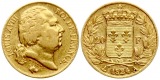 Frankreich: Louis XVIII., 20 Franc 1824 A, GOLD, 6,45 gr. 900e...