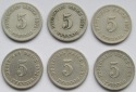 Kaiserreich: Sechs seltene Jahrgänge 5 Pfennig