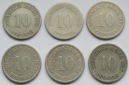 Kaiserreich: Sechs seltene Jahrgänge 10 Pfennig