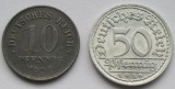 Weimarer Republik: 10 Pfennig 1922 E + 50 Pfennig 1919 F