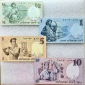 ISRAEL  ---  1/2 + 1 Lira , 5 + 10 Lirot 1958 , Banknoten , Er...