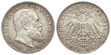 Württemberg: Wilhelm II., 3 Mark 1914, Silber, schöne Patina...