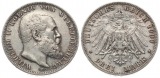 Württemberg: Wilhelm II., 3 Mark 1909 F, Silber, schöne Pati...