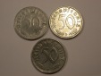 I8  3.Reich  3 x 50 Pfennig 1935 A,D und G   Originalbilder