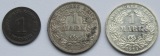 Kaiserreich: 1 Pfennig 1886 A + 1 Mark 1886 D + 1 Mark 1911 G ...