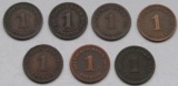 Kaiserreich: Sieben verschiedene seltene Jahrgänge 1 Pfennig