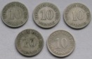 Kaiserreich: Fünf verschiedene seltene Jahrgänge 10 Pfennig