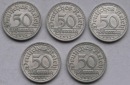 Weimarer Republik: 50 Pfennig 1919 F, 5 Stück