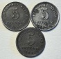 ( B1 ) Deutsches Kaiserreich - 3x 5 Pfennig 1917 -A/D/J- , ver...