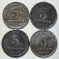 ( B2 ) Deutsches Kaiserreich - 4x 5 Pfennig 1918 -A/F/G/J- , v...