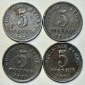 ( B5 ) Deutsches Kaiserreich - 4x 5 Pfennig 1921 -A/D/F/G- , v...