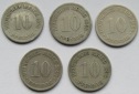 Kaiserreich: Lot aus fünf seltenen Jahrgängen 10 Pfennig