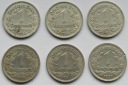 Deutsches Reich: Sechs verschiedene 1 Mark Nickel