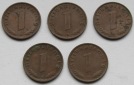 Deutsches Reich: 1 Pfennig 1940 G, 5 Stück