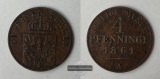 Preussen 4 Pfennig (90 Einen Thaler) Scheide Münze  1861 A FM...