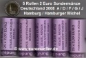 alle 5 Rollen...2 Euro Sondermünzen 2008...Hamburg
