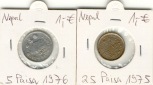 Nepal , 2 Münzen: 5 Paisa 1976 und 25 Paisa 1975