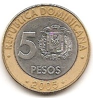  Dominikanische Republik 5 Pesos 2005 #495   