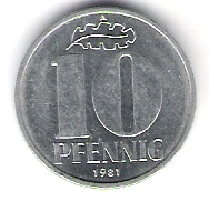  DDR 10 Pfennig Al 1981 A     Jäger Nr.1510   